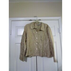 Chico's Womens Asian Feel Silk Gold Jacket Size Large  Button Up Long Sleeve